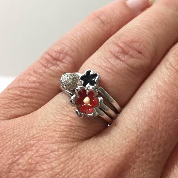 Jewelry | Enamel Stack Rings Flower Ring Cz Ring Sterling | Poshmark